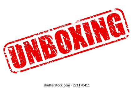 Unboxing red stamp text on white