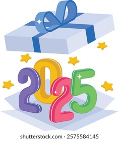 Unboxing the Shiny Twenty Twenty Five concept, Starting 1st Jan Bow Tie vector icon design 2025 welcome sign, festive holiday season symbol, new year party decor stock illustration