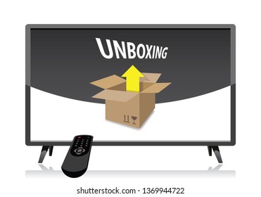 Unboxing Video Concept, Lcd Or Led Tv With Cardboard Box