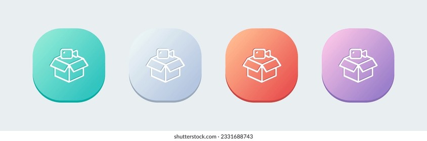 Unboxing video line icon in flat design style. Review signs vector illustration.