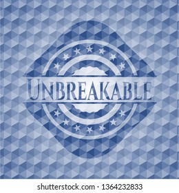 Unbreakable blue badge with geometric pattern.