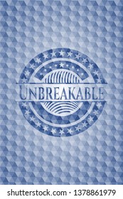Unbreakable blue emblem with geometric background.