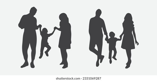 Unbreakable Bonds, Silhouettes of a Happy Casual Family Holding Hands Together in Unity and Love