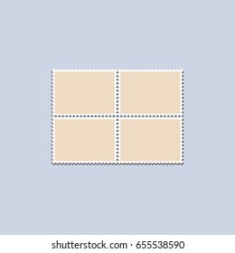 Unbroken vintage sheet of four postage stamps. Set of stamps on a light background with a shadow. Vector illustration.