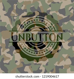 Unbutton written on a camouflage texture