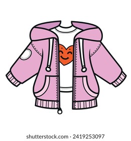 Unbuttoned sports sweatshirt revealing a T-shirt color variation for coloring on white background
