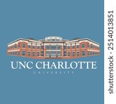 UNC charlotte university building illustration of main architecture. print ready file for shirts and caps. eps editable file. luxury univeristy skyscraper 