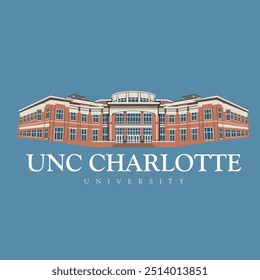 UNC charlotte university building illustration of main architecture. print ready file for shirts and caps. eps editable file. luxury univeristy skyscraper 