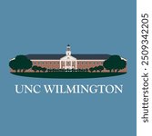 UNC Wilmington University brick color illustration for print. alderman hall architecture in illustrator. 2d file of campus college. dePaolo hall entrance. green garden entrance. Wilmington