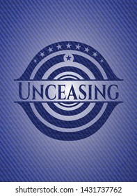 Unceasing emblem with jean background. Vector Illustration. Detailed.
