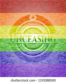 Unceasing emblem on mosaic background with the colors of the LGBT flag