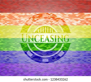 Unceasing emblem on mosaic background with the colors of the LGBT flag