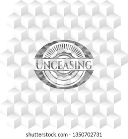 Unceasing grey emblem with cube white background