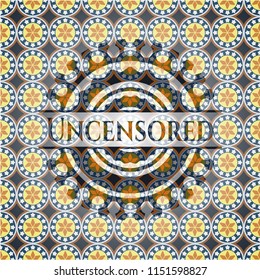 Uncensored arabic badge background. Arabesque decoration.