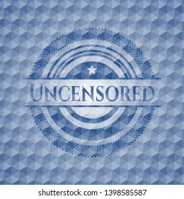 Uncensored blue hexagon badge. Vector Illustration. Detailed.