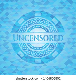 Uncensored light blue emblem with triangle mosaic background