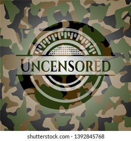 Uncensored on camo texture. Vector Illustration. Detailed.