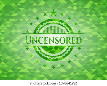 Uncensored realistic green emblem. Mosaic background