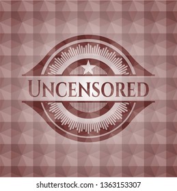 Uncensored red emblem with geometric pattern background. Seamless.
