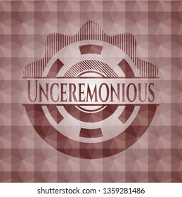 Unceremonious red emblem with geometric pattern. Seamless.