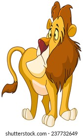 Uncertain lion with puzzled expression