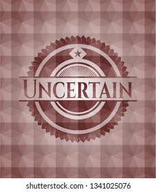 Uncertain red seamless emblem with geometric background.