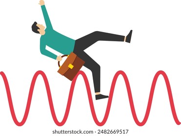 uncertainty or change in business and stock market due to crisis concept, financial investment volatility, businessman investors fall on uncertainty, profit graph arrows up and down.