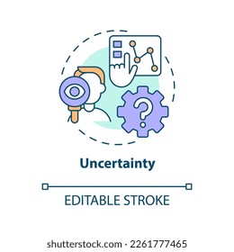 Uncertainty concept icon. Data analysing skills. ICT literacy level abstract idea thin line illustration. Isolated outline drawing. Editable stroke. Arial, Myriad Pro-Bold fonts used