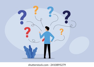 Uncertainty, confusion and decision making, choosing options or choices 2d flat vector illustration