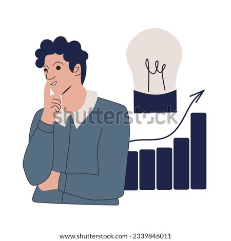 Uncertainty, confusion and decision making, choosing options or choices, answer for question or solution, problem solving, frustrated businessman thinking and make decision with light bulb and diagram
