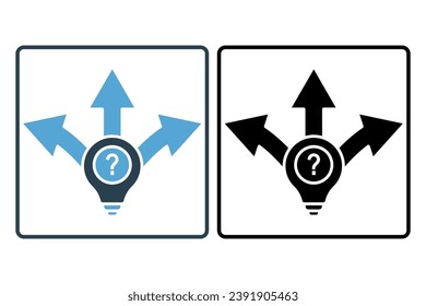 uncertainty icon. light bulb with question mark and arrow. icon related to confusion. solid icon style. simple vector design editable