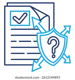 Uncertainty Principle icon represented by paper, question mark, omnidirectional arrows Dual Line style.