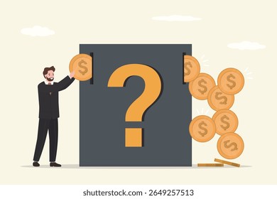 Uncertainty, risk management. Risky investments. Growth stock market with high capital gain return or dividend concept, businessman investor put coin into black box and got lot of return money. vector