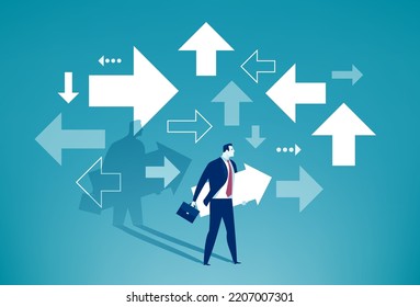 Uncertainty. Searching a path. Choice of direction. A businessman is looking for his way. Concept business vector illustration