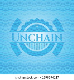 Unchain light blue water wave badge background. Vector Illustration. Detailed.