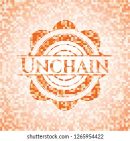 Unchain orange tile background illustration. Square geometric mosaic seamless pattern with emblem inside.