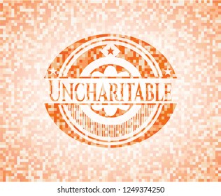 Uncharitable abstract emblem, orange mosaic background