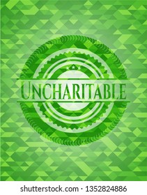 Uncharitable green emblem with mosaic background