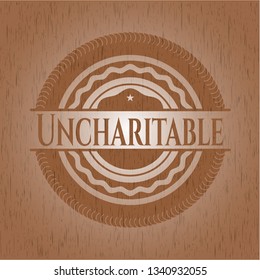 Uncharitable wooden emblem