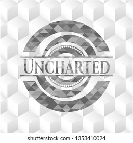 Uncharted realistic grey emblem with cube white background