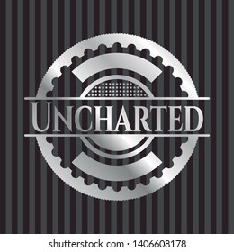 Uncharted silver badge or emblem. Vector Illustration. Mosaic.