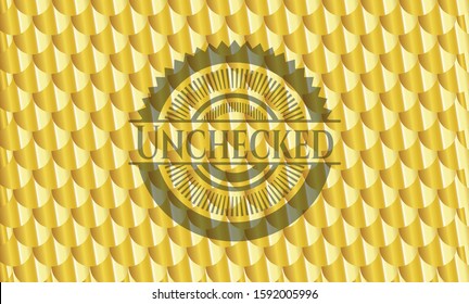 Unchecked gold badge. Scales pattern. Vector Illustration. Detailed.