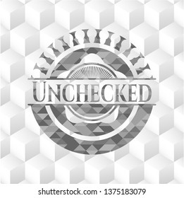 Unchecked realistic grey emblem with cube white background