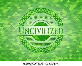 Uncivilized green emblem with mosaic background. Vector Illustration. Detailed.