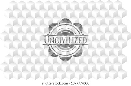 Uncivilized grey badge with geometric cube white background