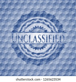 Unclassified blue badge with geometric pattern.