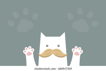 uncle cat portrait with mustache, cat paws wallpaper, grey kitten paw background 