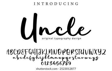 Tio Font Pincel elegante pintado com letras maiúsculas vetoriais, alfabeto, fonte