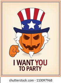 Uncle Pumpkin Sam vector illustration