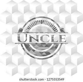 Uncle realistic grey emblem with cube white background